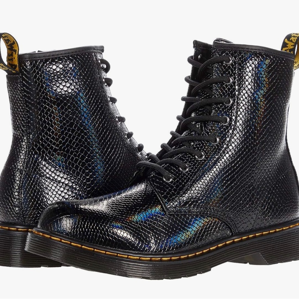 Doc Martens 1460 Black Snake Skin Pattern Lace Up Combat Boot